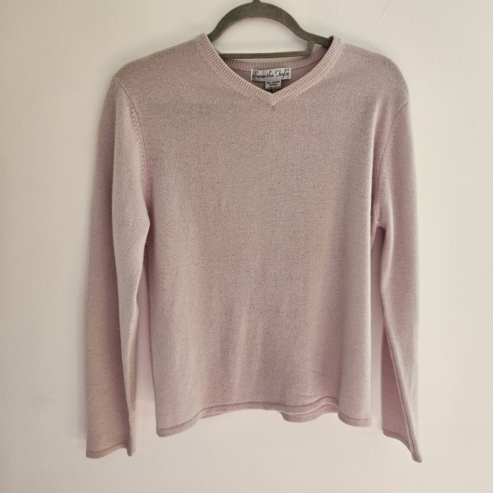Samantha Taylor Women's Sweater V-Neck 100% Cashmere Long Sleeve Pink Blush Smal